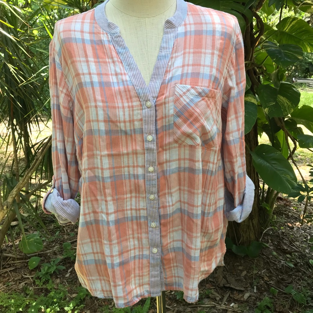 Style & Co Plaid and Pinstripe Pastel Button Up